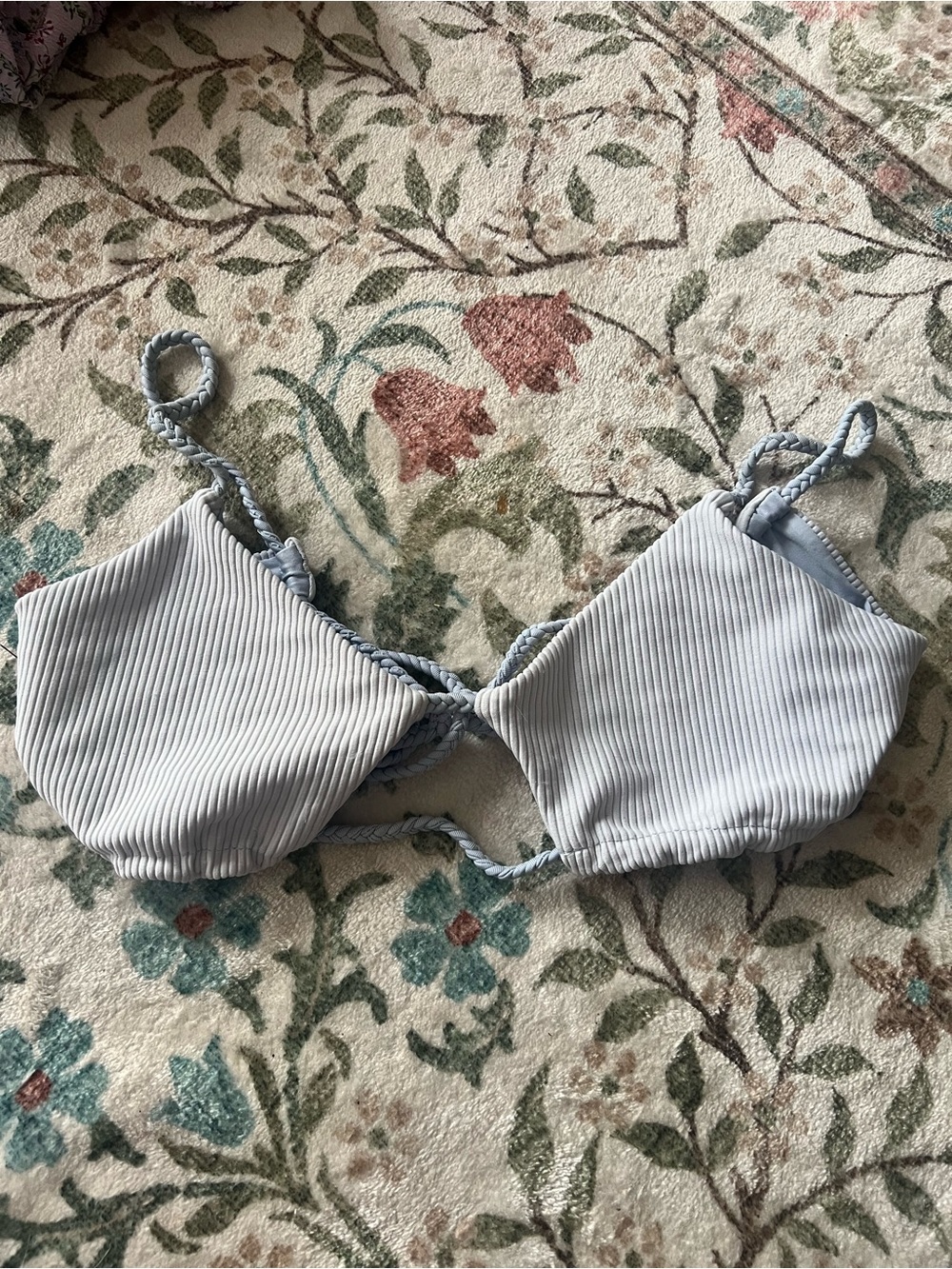 Frankies Bikinis Blue Ribbed Bikini Top Small